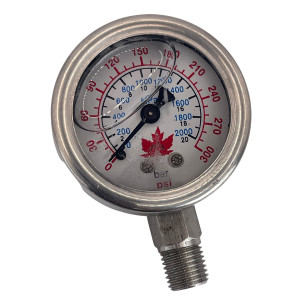 LabCradle Stainless Steel Pressure Gauge Bar PSI 1/2" MNPT  20 Bar   / 300 psi