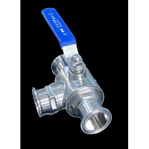 LabCradle Stainless Steel Lockable 3-way Sanitary Ball Valve 1.5" Tri-Clamp With PTFE Encapsulated Seat 