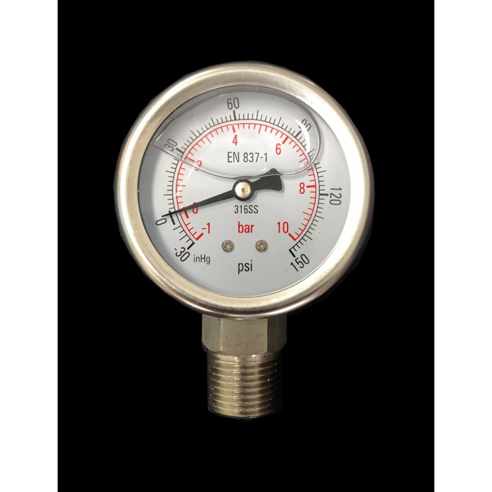 LabCradle Stainless Steel Pressure Gauge Bar PSI 1/2" MNPT