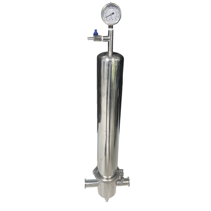 Labcradle Stainless Steel TC 20" 226 Pleated Filter Housing with Cartridge and Pressure Gauge Labcradle Stainless Steel TC 20" 226 Pleated Filter Housing with Cartridge and Pressure Gauge